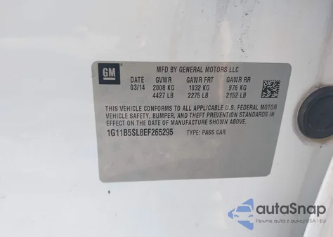 2014 Chevrolet Malibu 1Ls from USA, damaged, VIN 1G11B5SL8EF265295